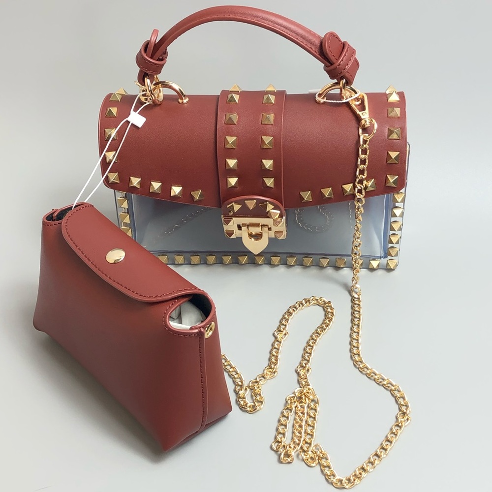 Most Wanted Clear Crossbody Purse with Gold Studs